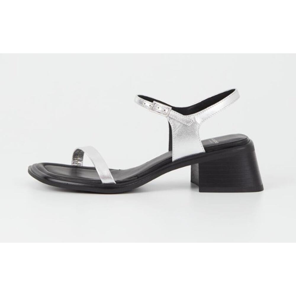Vagabond Silver Metallic Strappy Block Heel Sandals